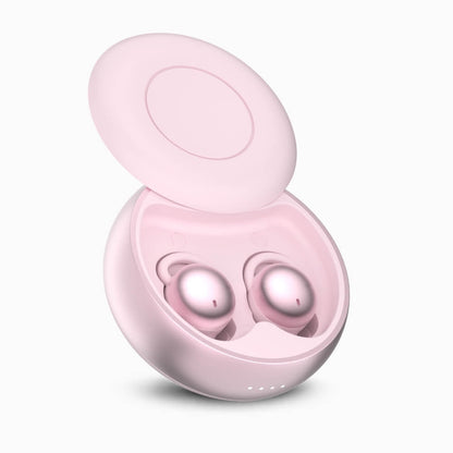 ViSound™ Hush sleep earbuds in a round pink charging case, with two earbuds visible inside.