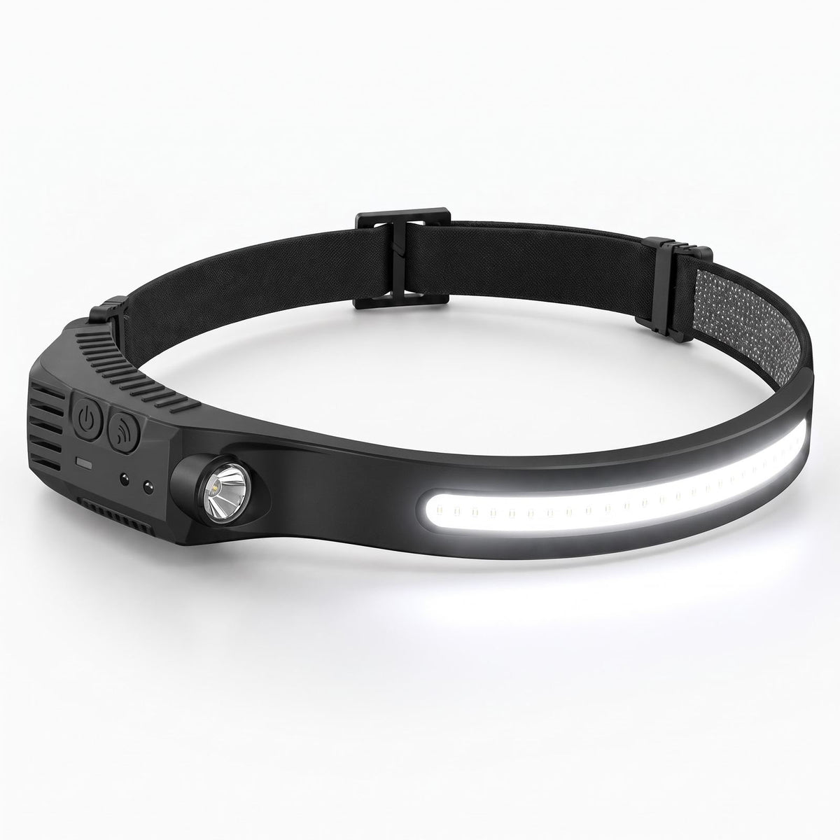 Arc wide-beam headlamp in black with its light bar on