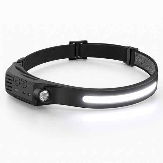Arc wide-beam headlamp in black with its light bar on