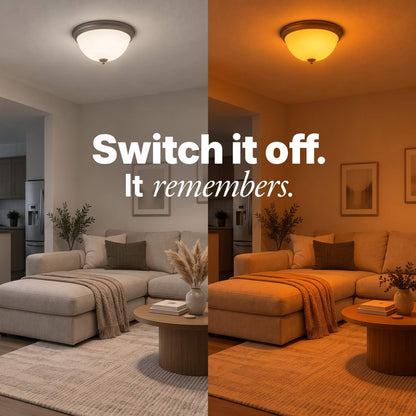 The same living room in white light and in color